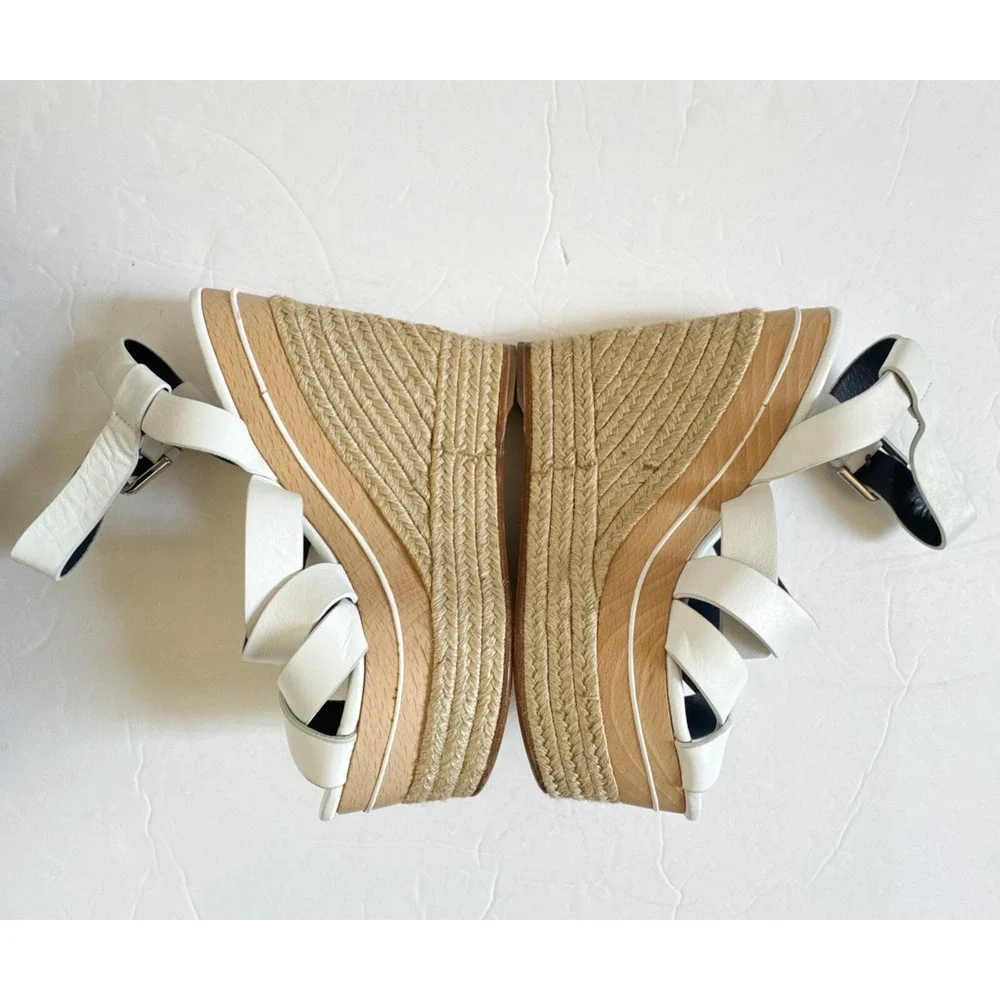 Ralph Lauren Purple Label Erin Espadrille Wedge Platform White Leather 37.5 - Picture 5 of 16